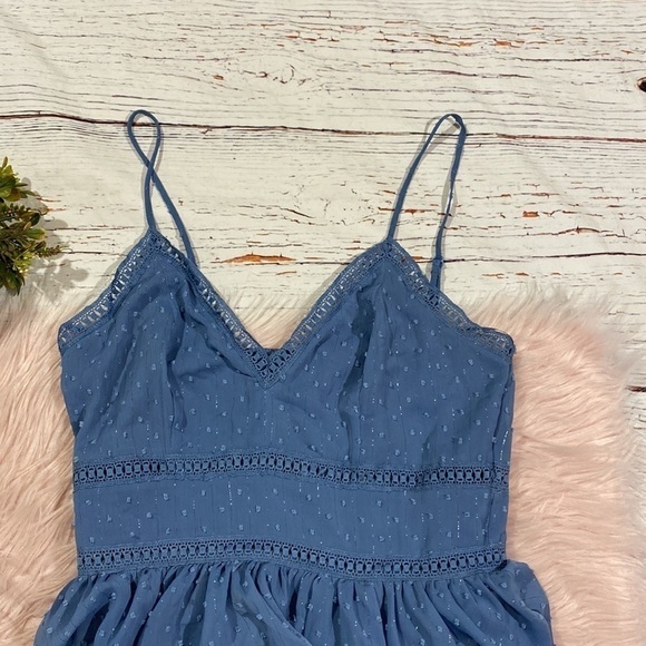 NWOT AEOM Blue Textured Ruffle Tiered Maxi Dress sz S - Picture 2 of 9